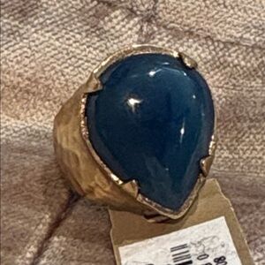 Studio Barse Hammered Gold Ring with Rich Blue Agate Gem Stone Sz 8
